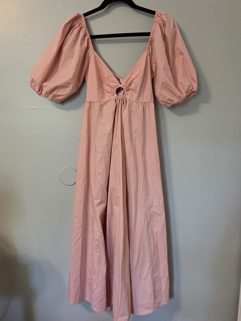 Abercrombie & Fitch Women's Pink Puff Sleeve O-Ring Cutout Midi Dress Sz S - Picture 3 of 11